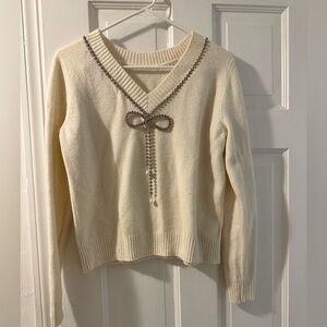 Reversible Ivory Sweater with Beaded Detail